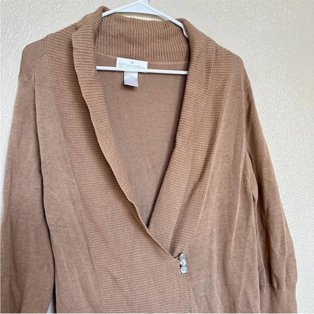 Soft Surroundings Linen Wrap Cardigan Duster Tan Brown Lagenlook Large